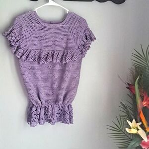 Crochet Purple Ruffled Boho Top